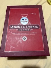Williams Sonoma Holiday Snowman & Snowmaid Rare 4 Snack Sandwich Plates W BOX picture