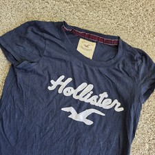 Hollister Shirt Womens Medium Blue White Cotton Applique Limited Edition Y2K picture