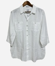 Chico's No Iron Linen Tunic Shirt Top Women 3/XL White 3/4 Sleeve Button Front picture