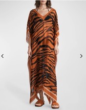 NWT Rag & Bone Kaia  Silk-Blend Kaftan Orange Tiger One Size $325 picture