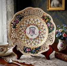 Carl Thieme Dresden MT Maria Theresa Monogram 8.5 Reticulated Plate Hand Painted picture