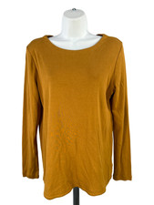 J.Jill Women's Brown/Tan Pima Cotton Crew Neck Long Sleeve Shirt - S picture