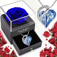 Preserved Eternal Real Rose Flower Gift Box With 14K Gold Plated Silver Necklace picture