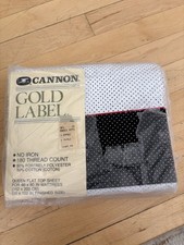 VINTAGE CANNON GOLD LABEL  queen flat sheet 180 Thread White Black Dots picture