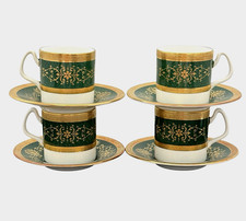 4 Coalport Lady Anne Demitasse Cup Saucer Sets Emerald Green Gold Gilt England picture