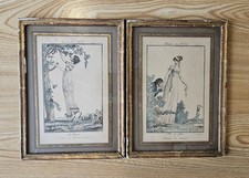 Pair Antique 1800 French Fashion Plates Debucourt Modes Manieres du Jour Framed picture