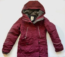 Land' End The Squall Coat with Hood Sz 7/8 Wine Burgundy w/reflective details picture