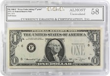 1974 $1 Federal Reserve Bank Note Error Under Inking FR1908F AU58 CGC picture