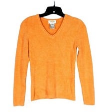 VTG TALBOTS PETITE Soft CASHMERE FEEL V-Neck ORANGE Pullover KNIT SWEATER Sz P-S picture