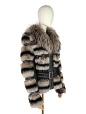Vintage Real Leather Fur Coat Striped Fur Trim Belted Women’s Size L picture