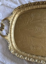 Vintage Ornate Gold Tone Serving Tray Metal MADE IN ITALY Engraved  picture