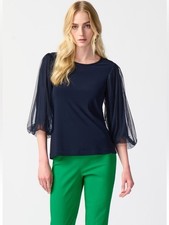 Joseph Ribkoff midnight blue mesh sleeves top blouse Sz 4 NWT picture