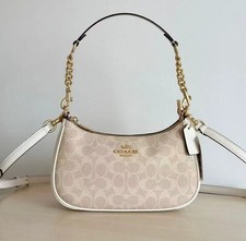 Coach NWT Teri Shoulder Bag In Signature Canvas CV933 Gold/Sand/Chalk Fast Shipp picture