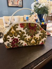 Vintage 50’s Carpet Bag Floral Tapestry Doctor Handbag Purse Autumn picture