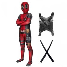 Deadpool Halloween Cosplay Costume Kids Jumpsuits Bodysuits With Backbag Swords picture