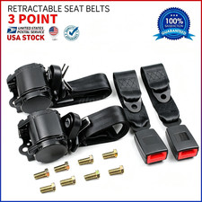 3 Point Retractable Seat Belt 2 Pack Front Driver Passenger Side Pair Black picture