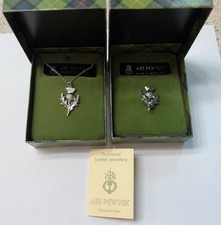 Vintage Art Pewter Necklace & Pin Scottish Thistle New In Box 1996 picture