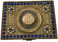 EXQUISITE Antique*FRENCH*BRASS* JEWELED*3 GRACES*ORNATE* CASKET VANITY Box picture