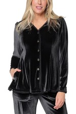 LOGO Lavish by Lori Goldstein Button Velvet Top Black picture