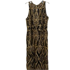 24K Label By K Too Black & Gold Sheer Sequin Evening Gown Sz 2XL Glam Vamp Party picture