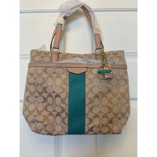 NWT Vtg. Coach C Tan w/ Emerald Stipe canvas leather trim picture