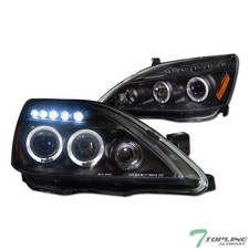 Topline For 2003-2007 Honda Accord LED Halo Projector Headlights Amber - Black picture