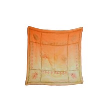 Vintage Orange Sheer Chiffon Scarf Gold Metallic Paisley Chevron Print Square picture