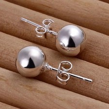 Hot New 925 Sterling Solid Silver Jewelry 8mm Ball Stud Earrings For Women WE73 picture
