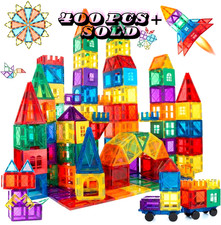 100 Pcs Magna Tiles Clear Colors Magnetic Building Toy Magnet Blocks Kids 3D picture