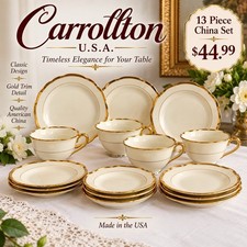 Carrollton U.S.A. 13 Piece Vintage China Set – Ivory Gold Trim picture