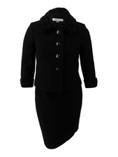 Tahari ASL Women's Faux-Fur-Collar Skirt Suit (2, Black) picture
