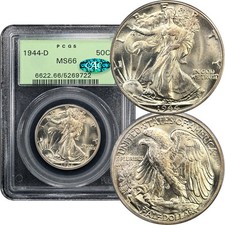 1944-D Walking Liberty Half Dollar 50c OGH PCGS MS66 CAC picture