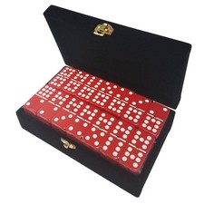 Domino Double Nine 9 Red Jumbo Tournament Pro Size Black Velvet Box Spinners picture
