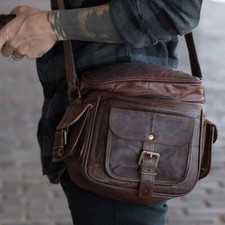Genuine Leather Unisex Vintage Brown Cross Body Camera Bag For Photographers picture