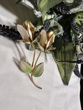 Vintage Mid-Century White Rose Bud Brooch Authentic Austrian Craftsmanship picture