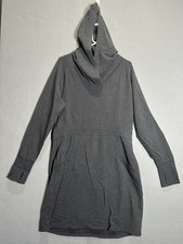 Women Athleta Power Down Hoodie Dress Charcoal Gray Heather Sz XL Travel picture