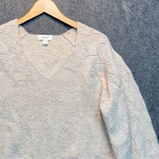 On 34th Womens XL V-Neck Pointelle Raglan Sleeve Ribbed Knit Sweater Oatmeal picture