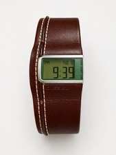 Diesel DZ7034 Rare Brown Leather Cuff Digital Watch Working Discontinued picture