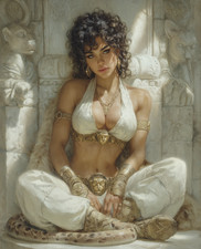 Temple Warrior Woman Meditating with Serpent at Her Feet Print - 543349224 picture