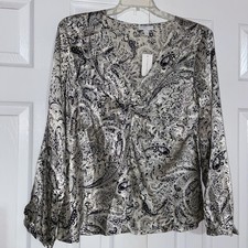 Charter Club Black and White Long Sleeve  Women Top  Size 14 picture