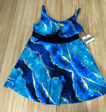 NWT Hanna Nikole Swimsuit Swim Dress Sz 16W Blue Adjustable Straps Stretch picture