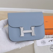AUTH Hermes Constance Slim Bleu Lin Leather Palladium Hardware Wallet picture