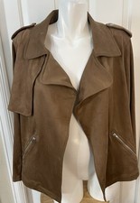 Skies Are Blue Faux Suede Moto Jacket Brown Size 1X Open Front Zippers NWT picture