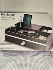 Brookstone Men's Valet Organizer Tray w/ Sliding Drawer, Phone Slot, Black 14in picture
