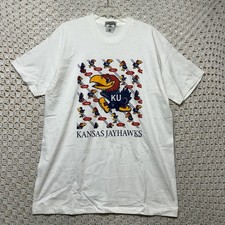 Vintage 97s Kansas Jayhawks T-Shirt XL White Single Stitch Crew Neck USA Made picture