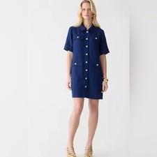 J. Crew Gamine Shirtdress Women 4 Black EUC Linen Gold Button Utility Pocket picture