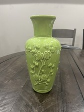 VTG Hyalyn  574 Vase Art Pottery Oriental Style Flowers Celadon Green USA 11” picture