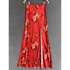 Reformation Layla Satin Slip Skirt M Red Floral Slit Maxi Romantic 90s y2k Silky picture