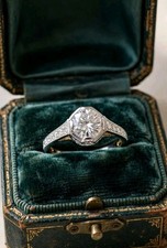 0.65ct. Platinum Vintage Filigree Engagement Ring Natural Old Euro Cut 1920's  picture