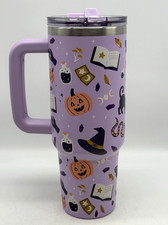 Adventuridge ALDI Flip Handle Straw Purple Spooky Halloween 40oz Tumbler NEW picture